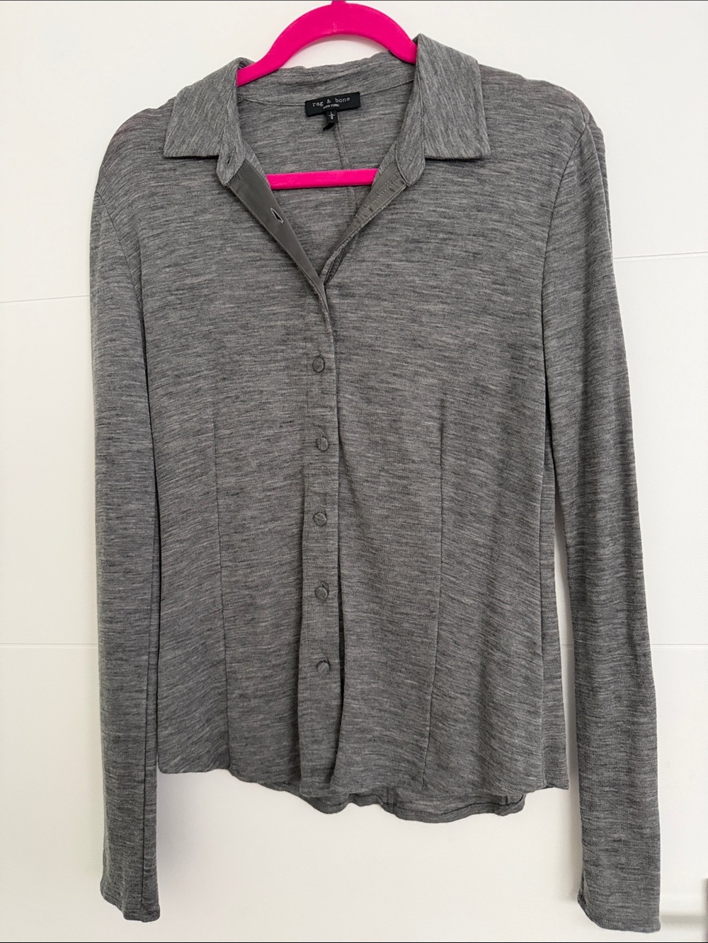 Eileen Fisher Heather Gray Long Sleeve Button-Front Shirt